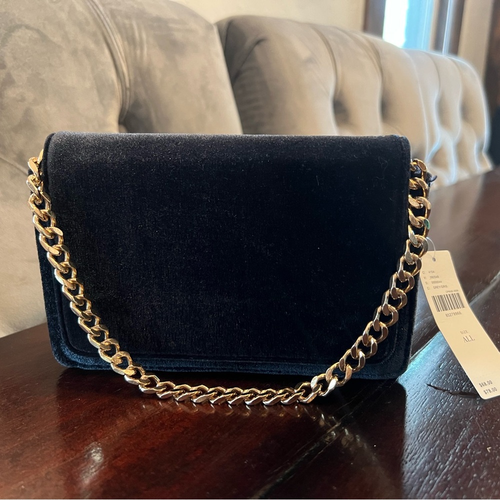 Anthropologie Black and Gold Velvet Clutch